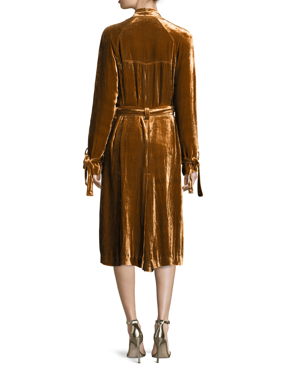 Augusto Belted Velvet Trenchcoat, Gold