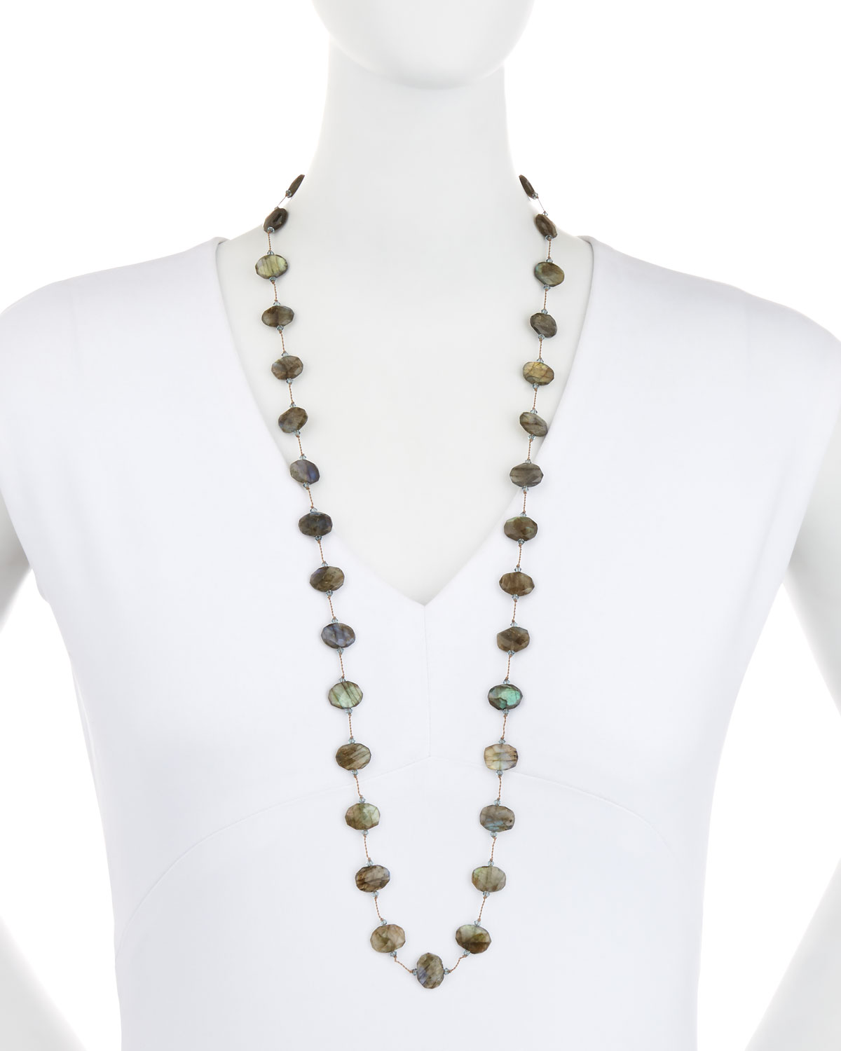 Faceted Flat Labradorite Necklace, 35"