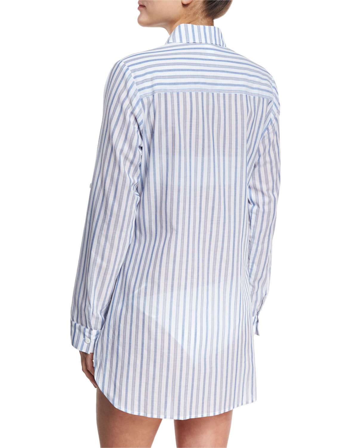 Ticking Stripe Boyfriend Beach Shirt, White