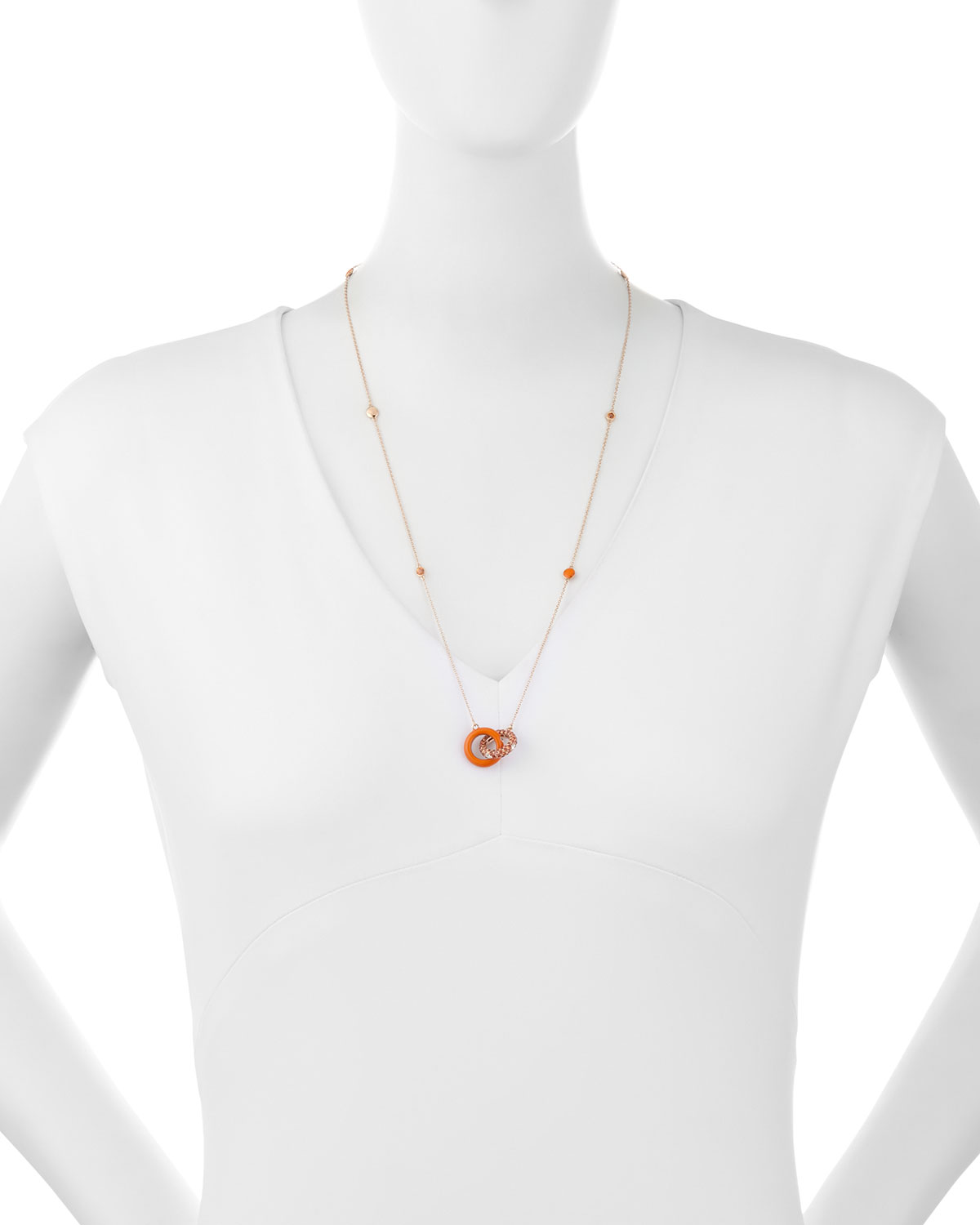 Orange Enamel & Sapphire Necklace with Diamonds