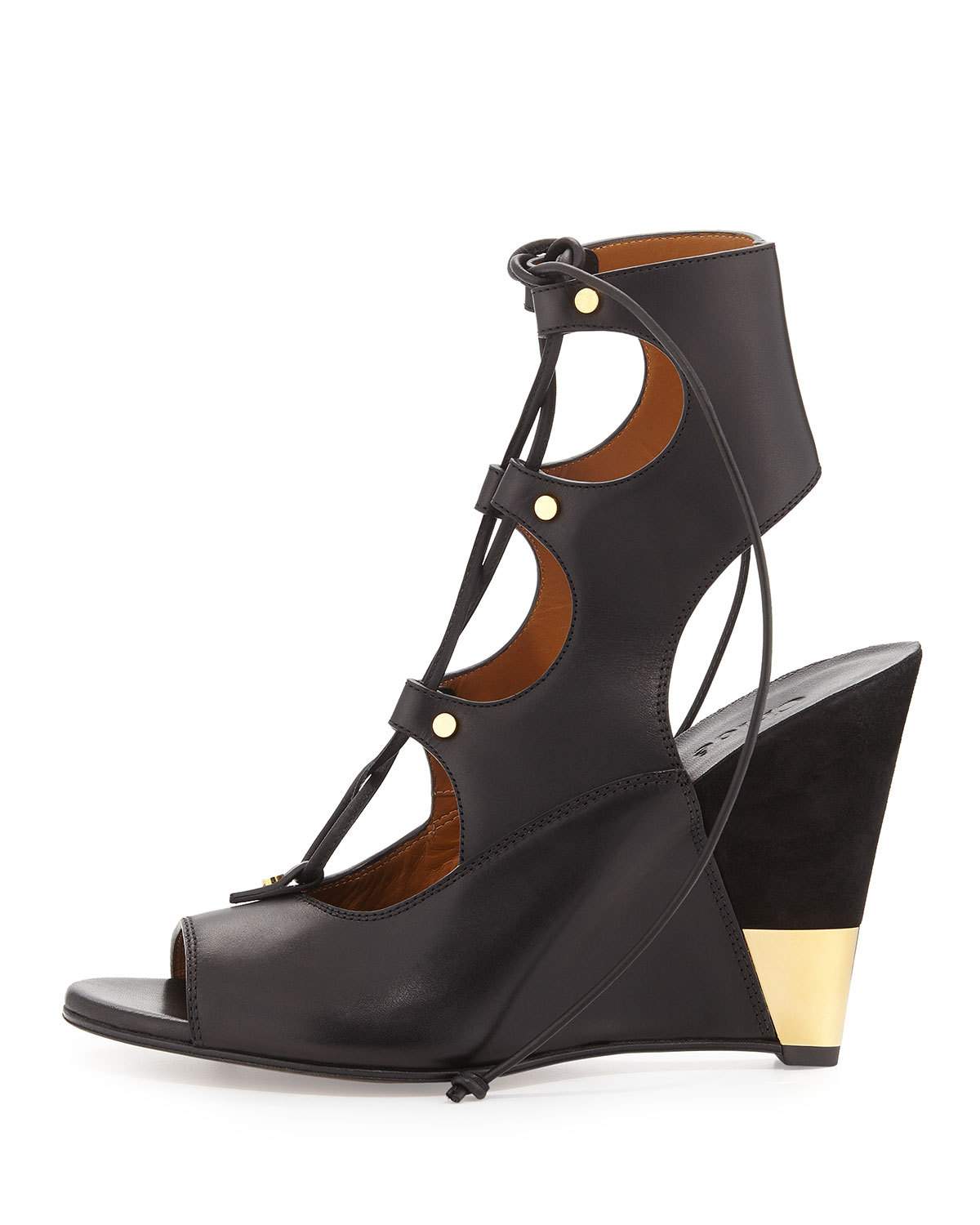 Leather Gladiator Wedge Sandal, Black