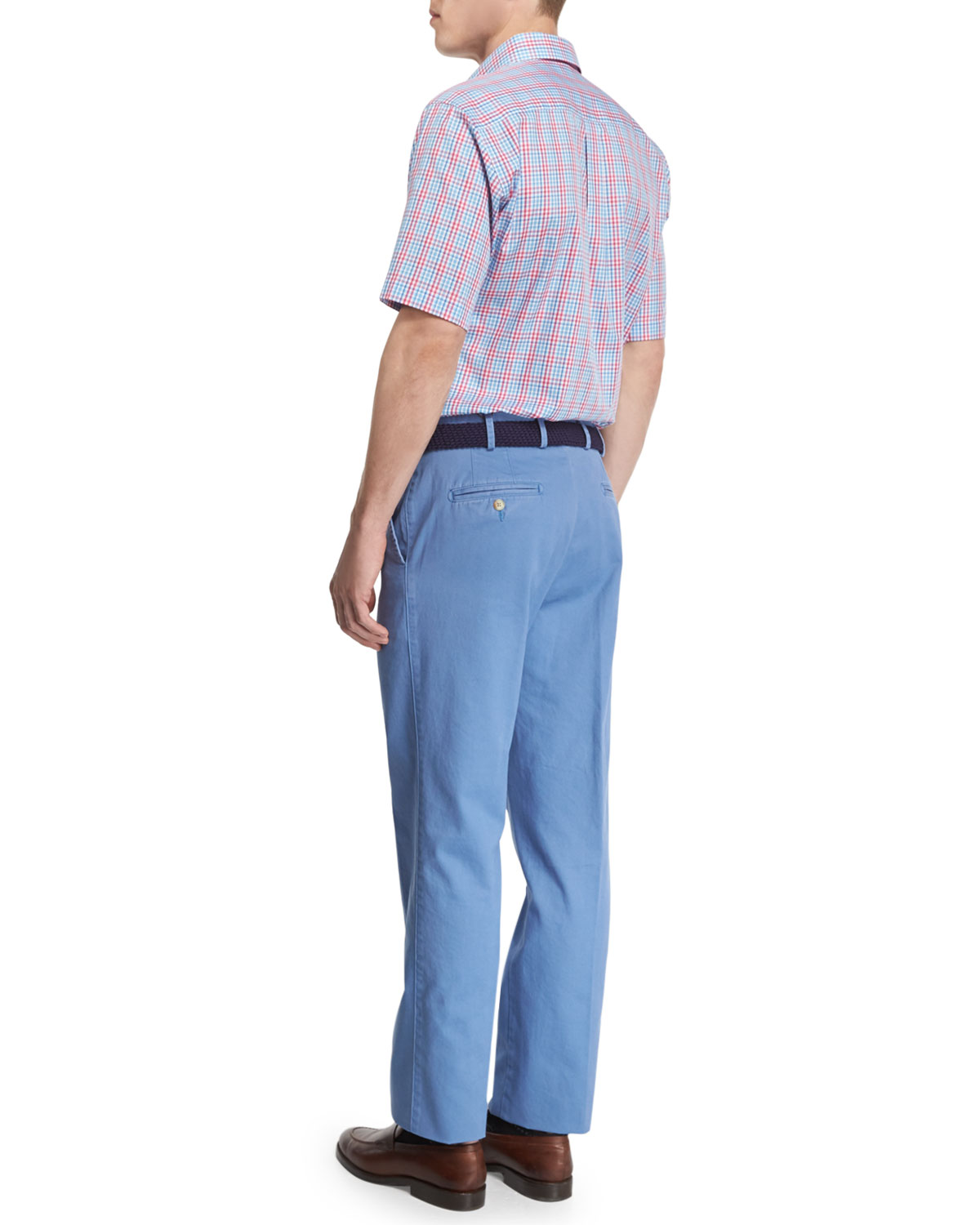 Check-Windowpane Short-Sleeve Woven Shirt, Pink/Blue