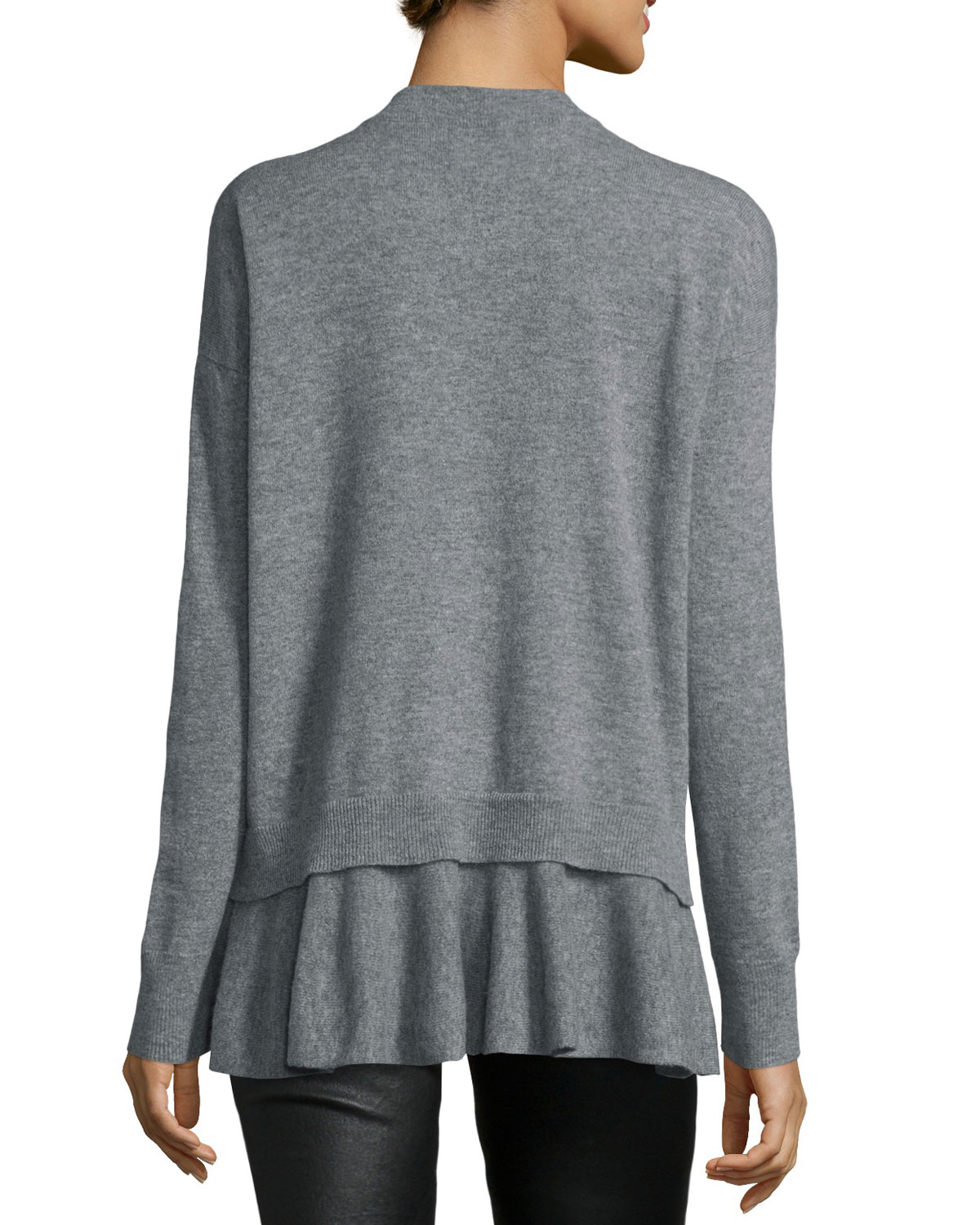 Cashmere V-Neck Sweater w/ Layered Ruffled Hem