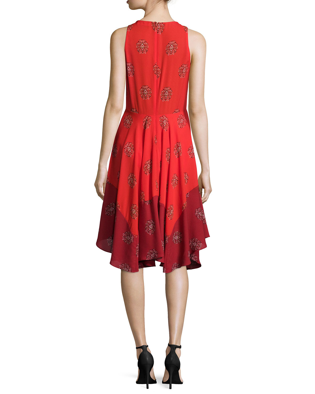 Elisa Sleeveless Printed Dress, Red Multi