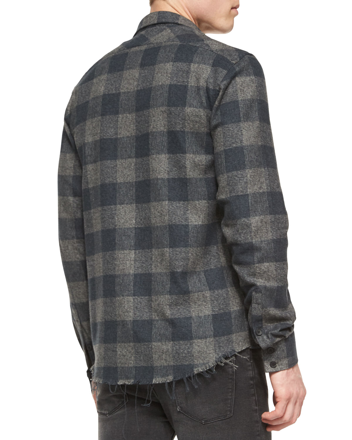 Plaid Long-Sleeve Woven Shirt, Gray