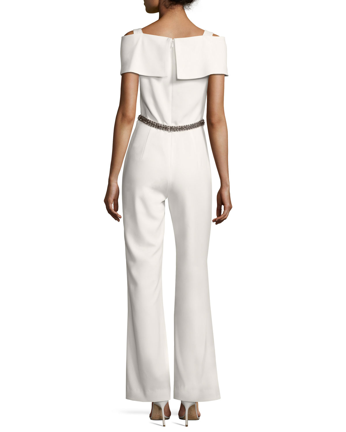 Embellished Cold-Shoulder Jumpsuit, Ivory