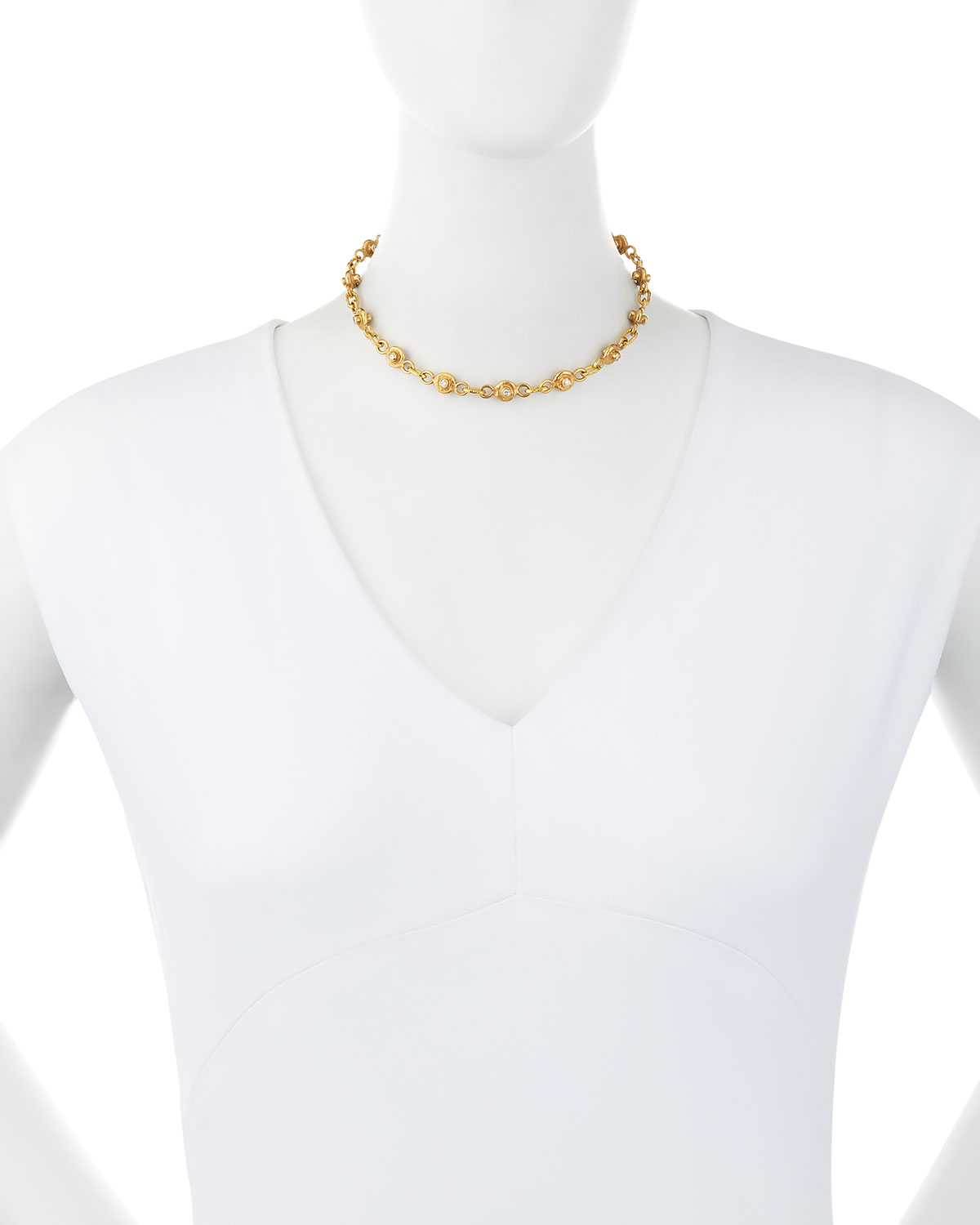 22K Gold Diamond Station Collar Necklace