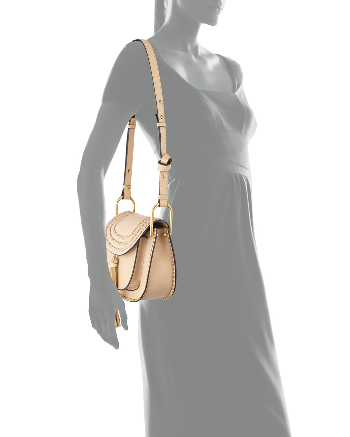 Hudson Small Leather Shoulder Bag, Beige