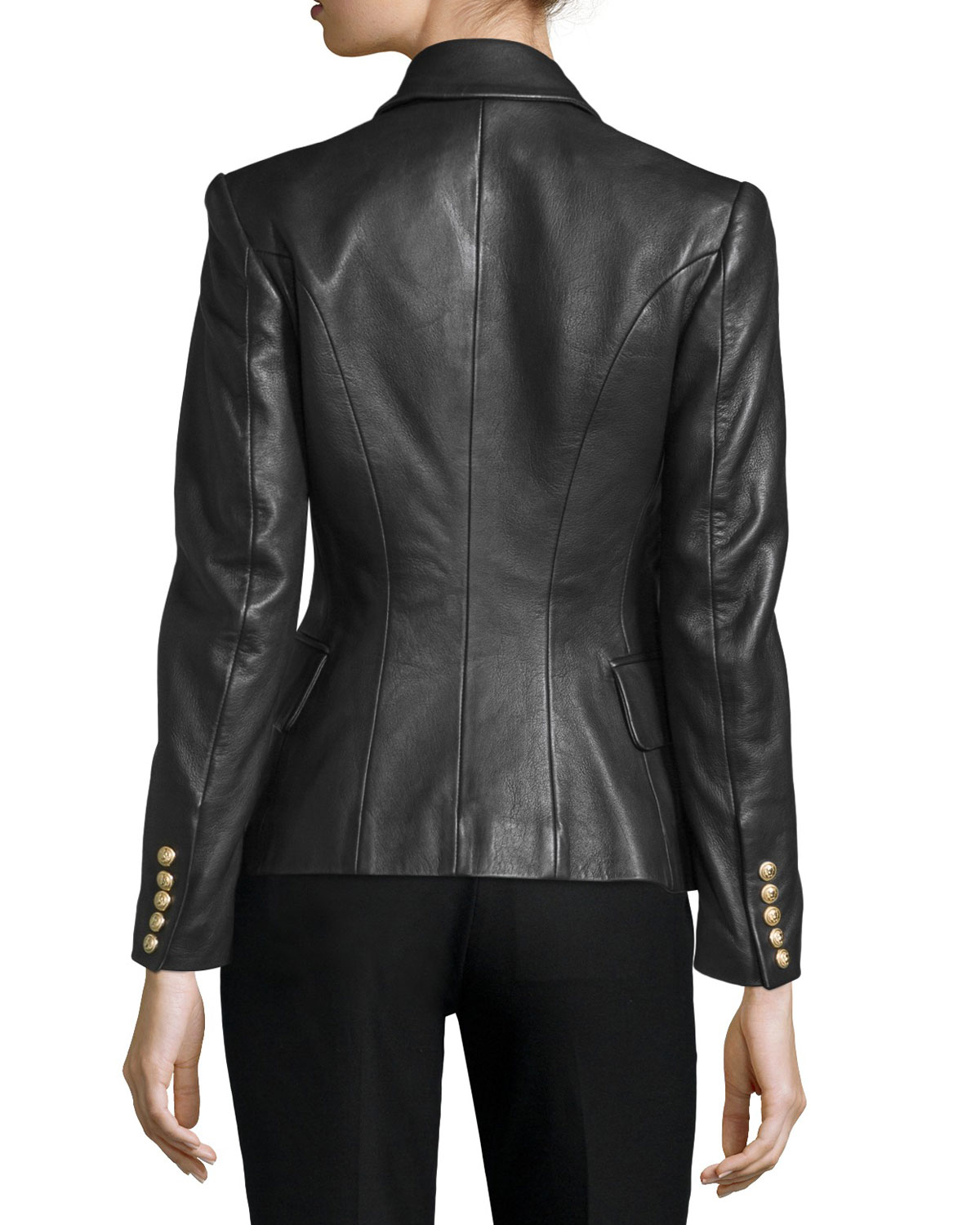 Classic Leather Double-Breasted Blazer, Black