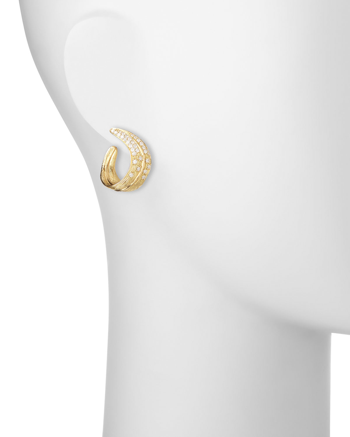 18K Yellow Gold & Pavé Diamond Crescent Palm Earrings