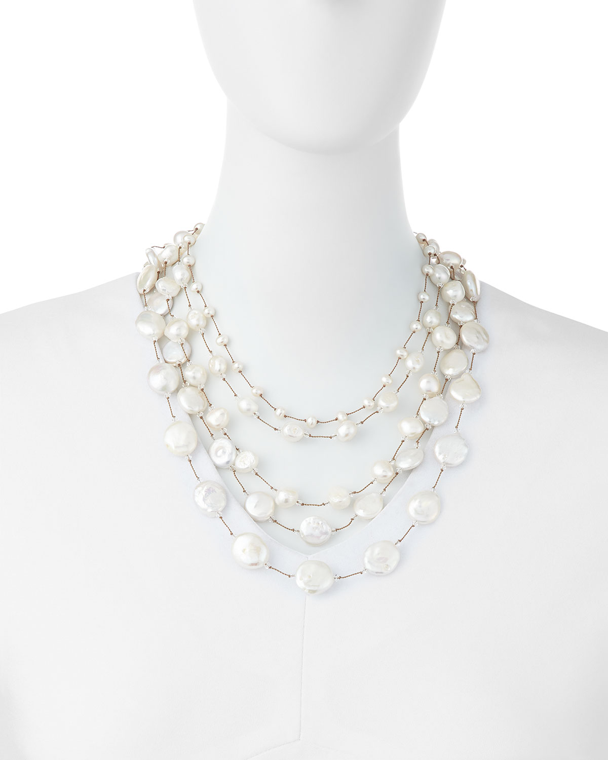 Five-Strand Pearl & Crystal Necklace