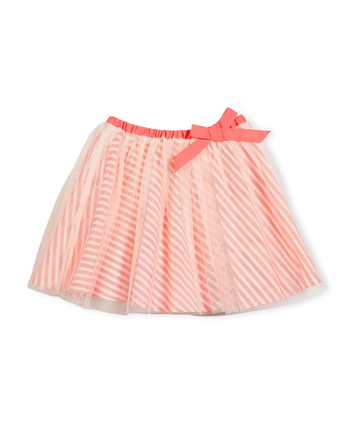 striped-underlay tulle a-line skirt, pink, size 4-8