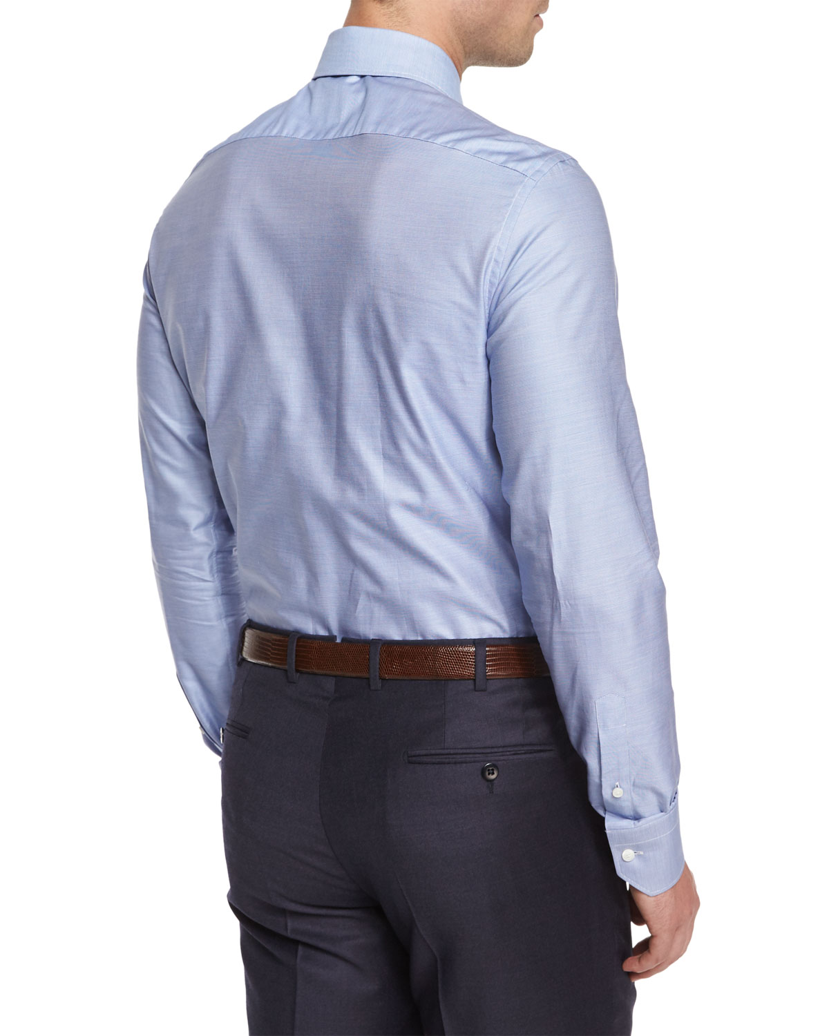 Solid Long-Sleeve Woven Shirt, Dark Blue