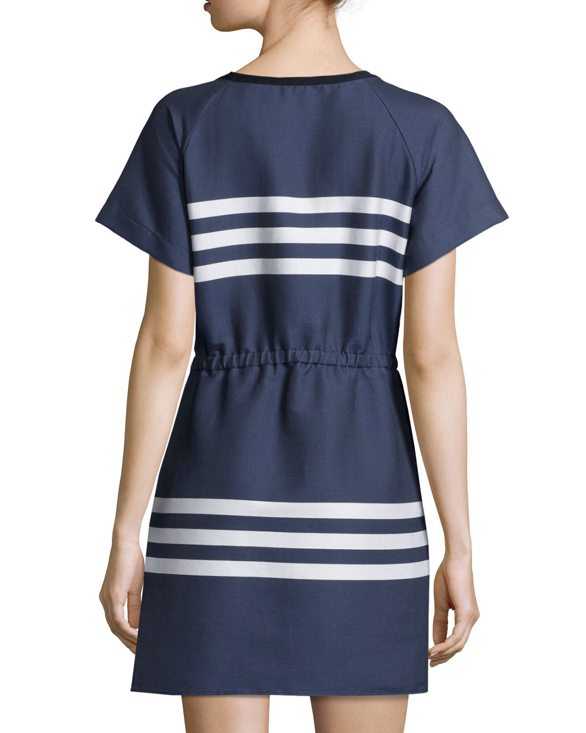 Short-Sleeve Striped Dress, Blue/Cream