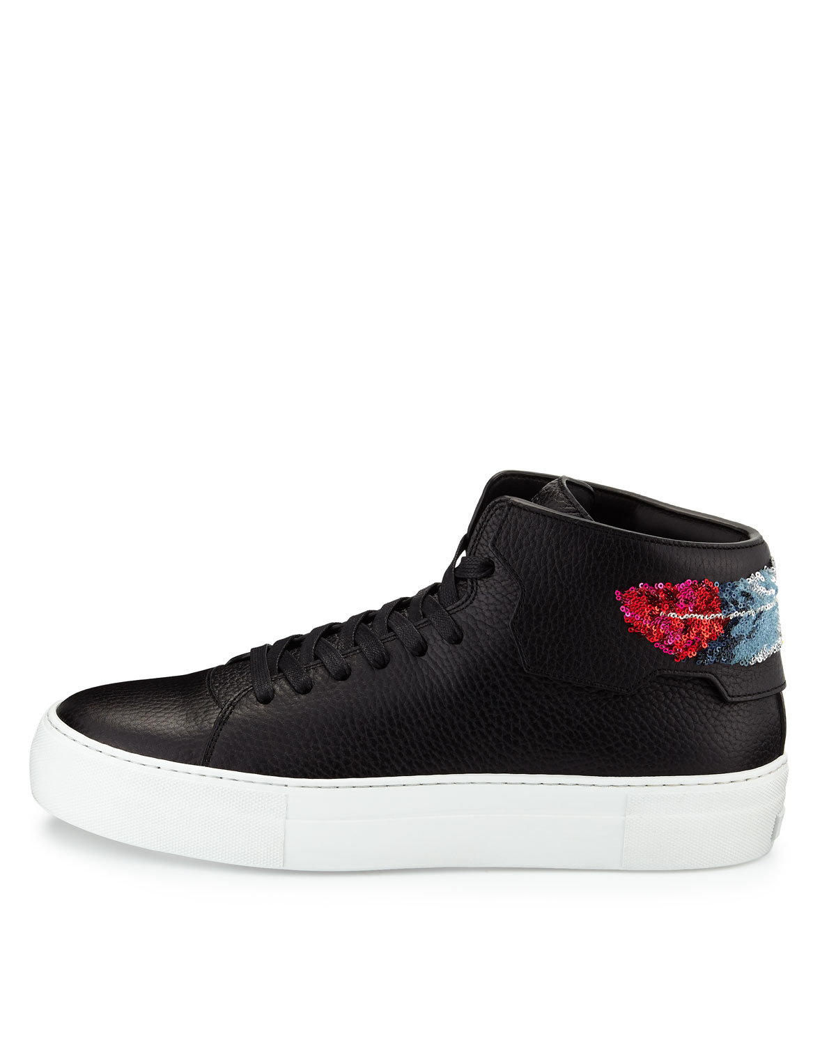 90mm Leather Sneaker W/Sequined Feather, Black
