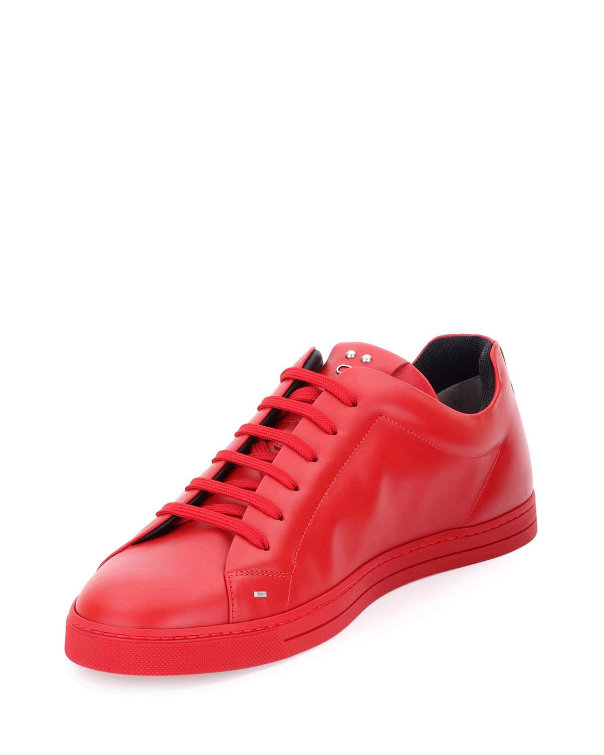 Men's Face Leather Low-Top Sneaker, Red