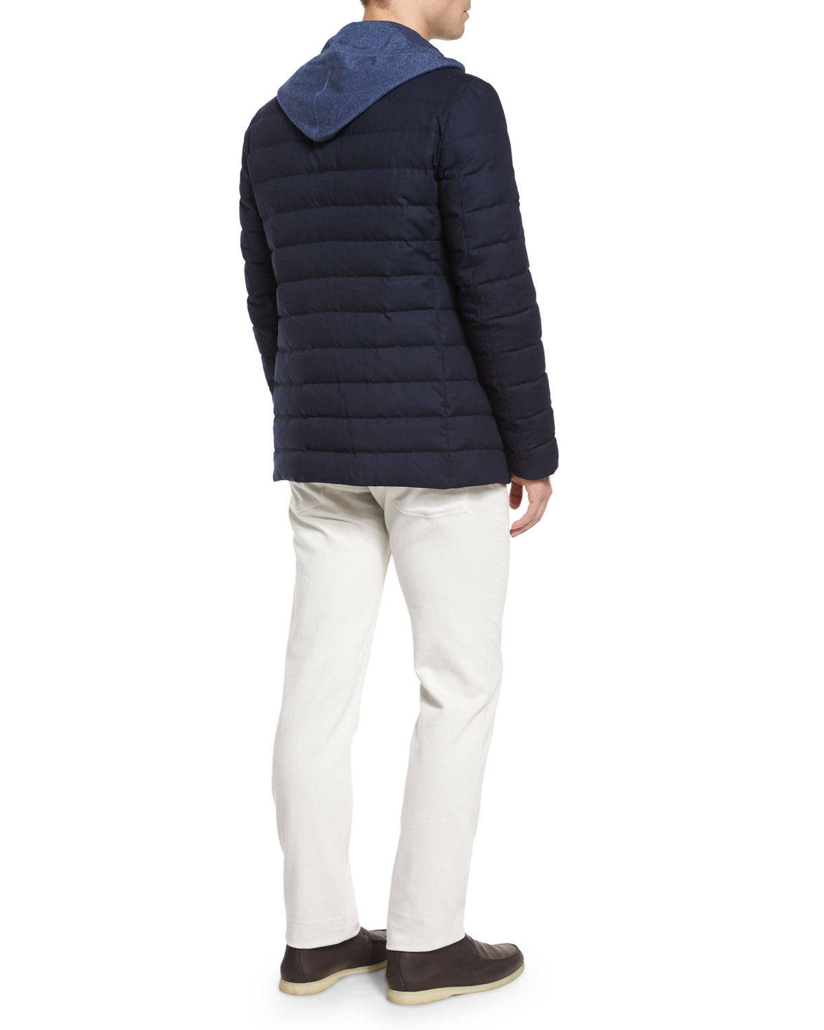 Hooded Full-Zip Bomber Sweater, Blue