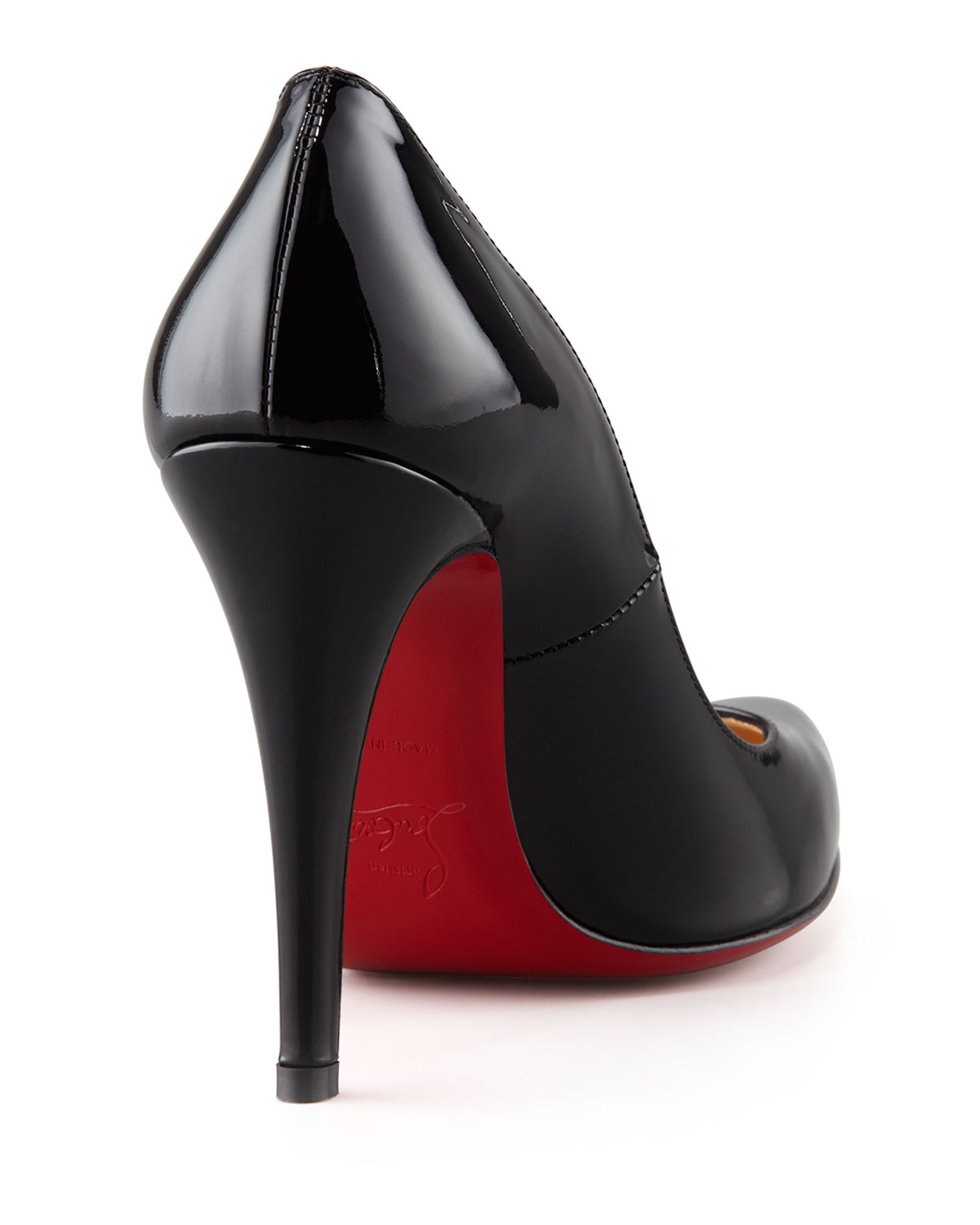 Decollette Patent Red Sole Pump, Black