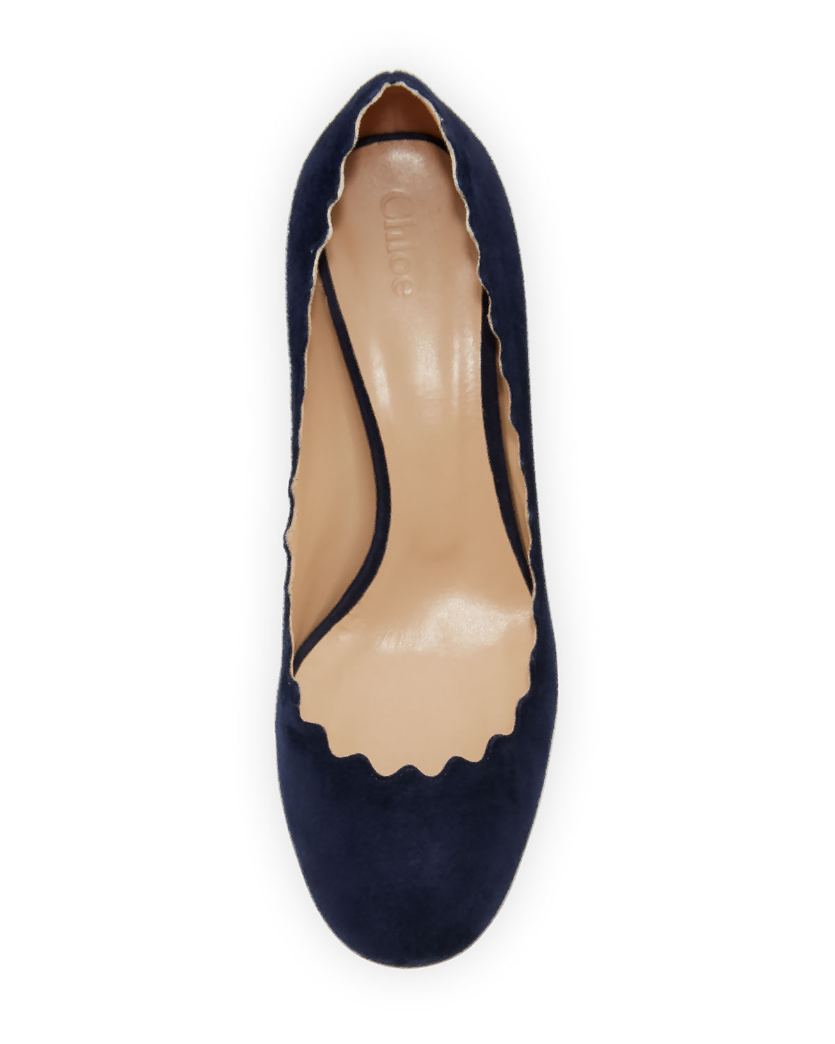 Lauren Scalloped Suede Block-Heel Pump