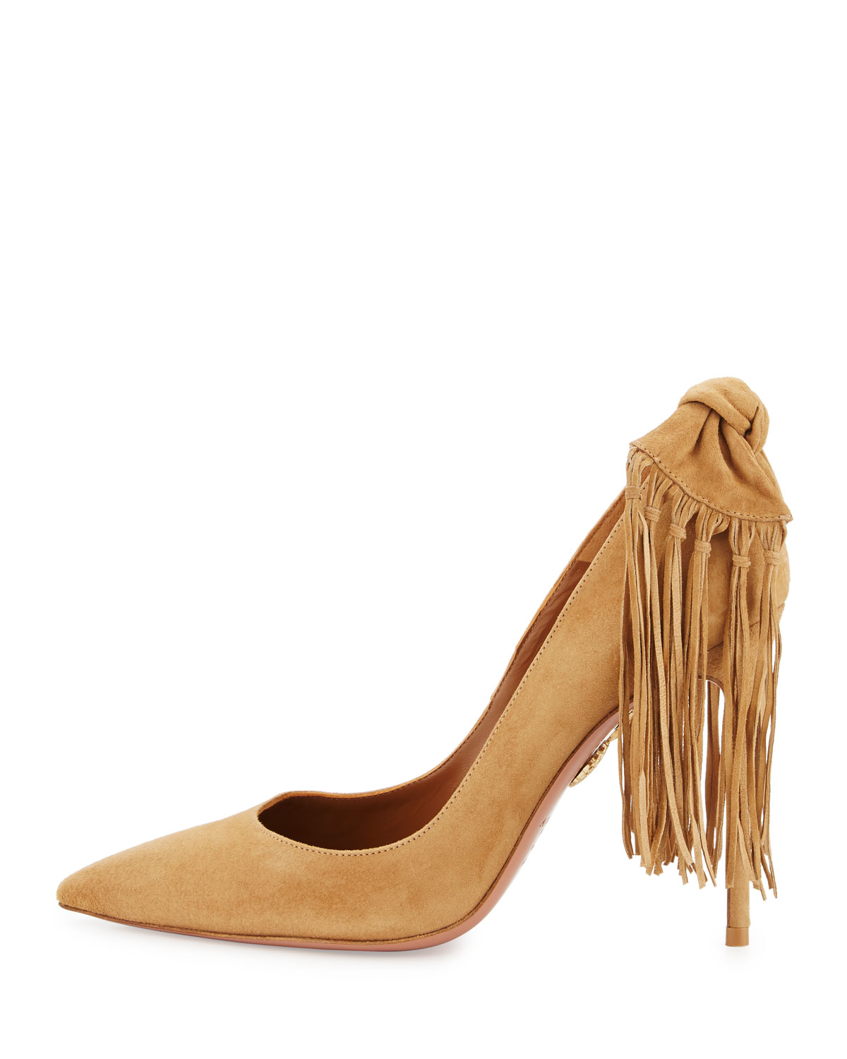 Fringe Tie Suede 105mm Pump, Cappuccino