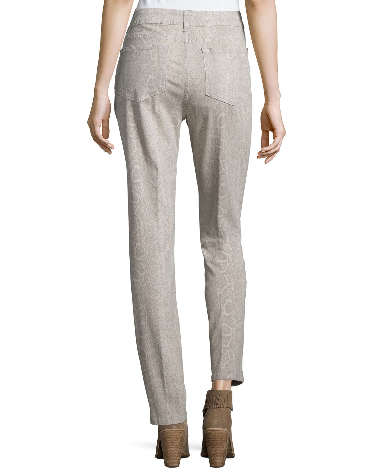 Sheri Python-Print Skinny Pants, Stone