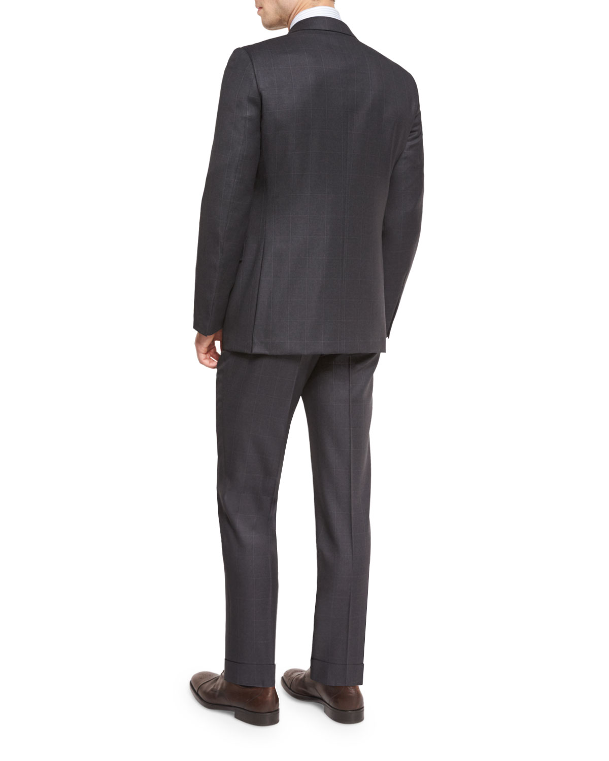 Wool Windowpane Two-Piece Suit, Charcoal