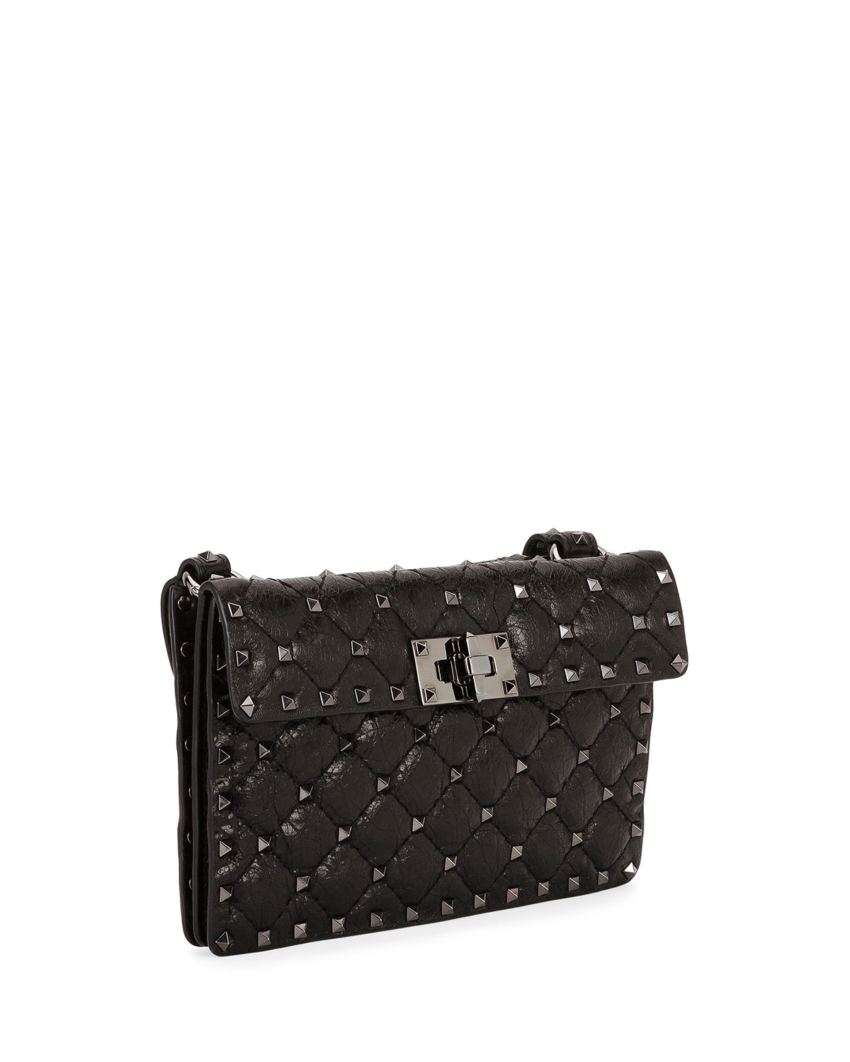 Rockstud Quilted Leather Crossbody Bag, Black