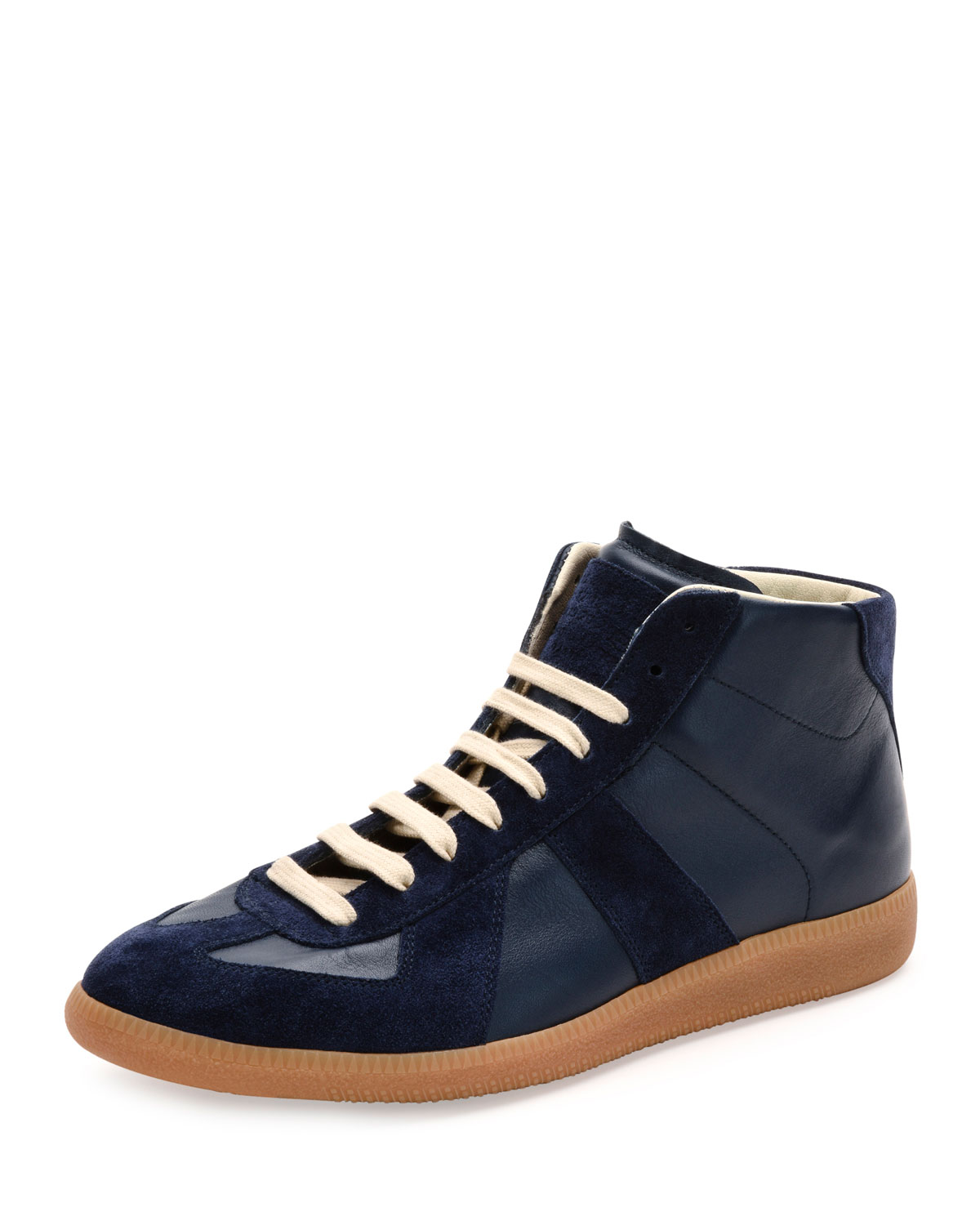 replica mid-top leather & suede sneaker, blue