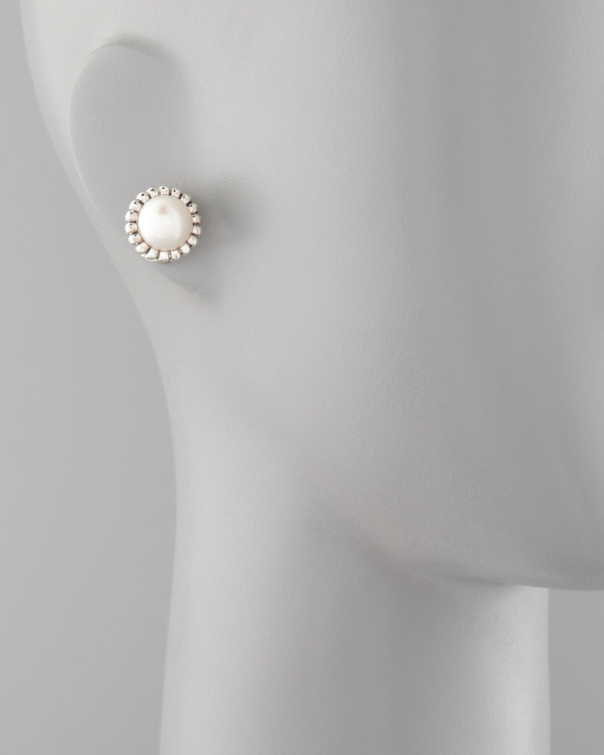 Fluted Pearl Stud Earrings, 12mm