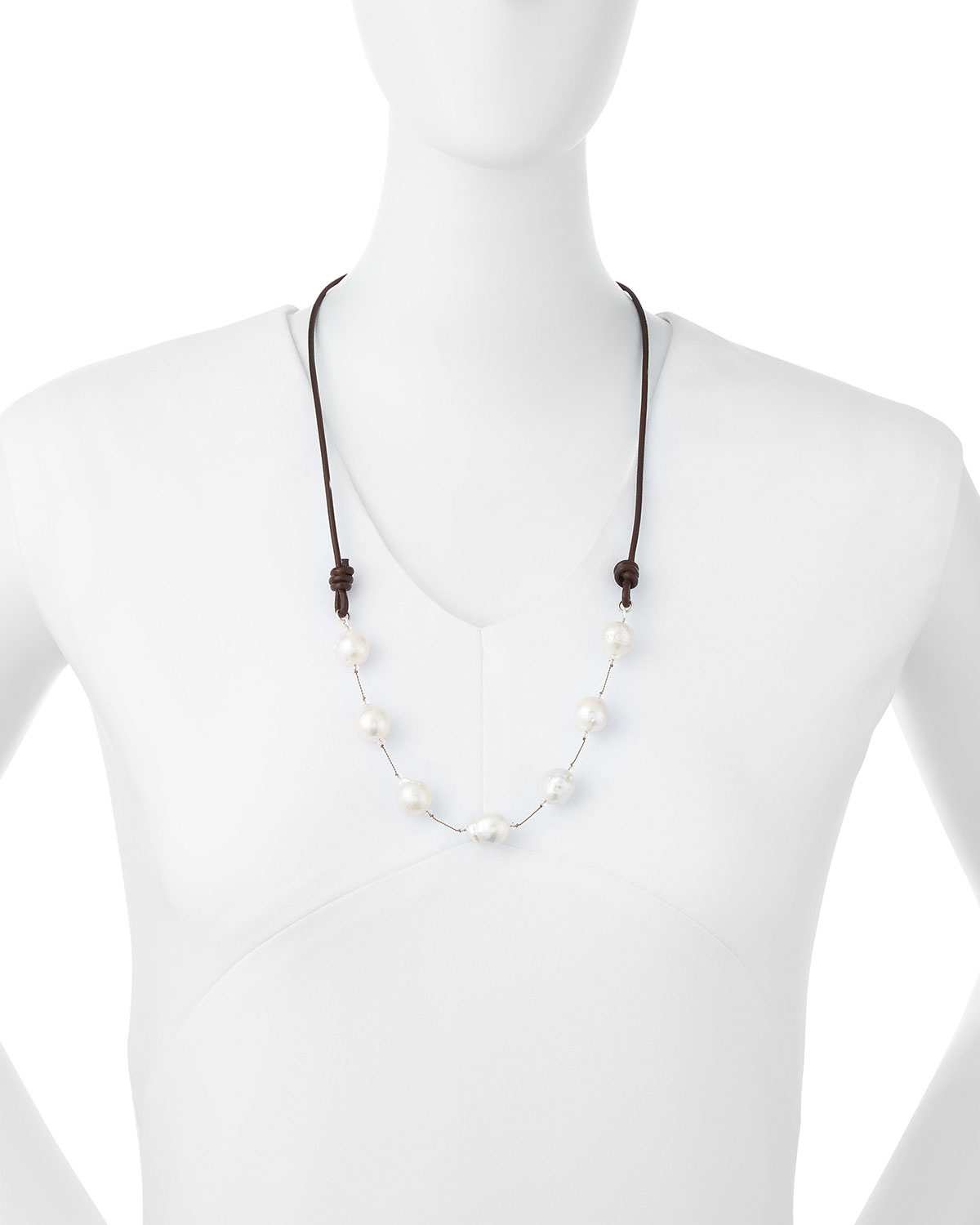 Baroque Pearl Leather Necklace, 29"L