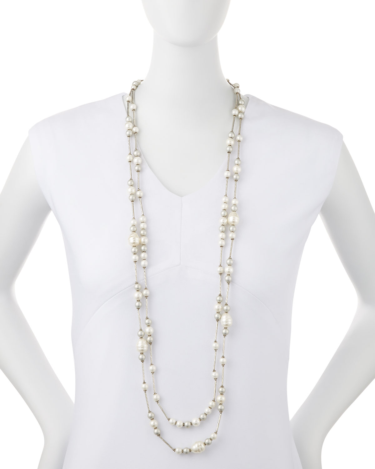 Double-Strand Simulated-Pearl Necklace