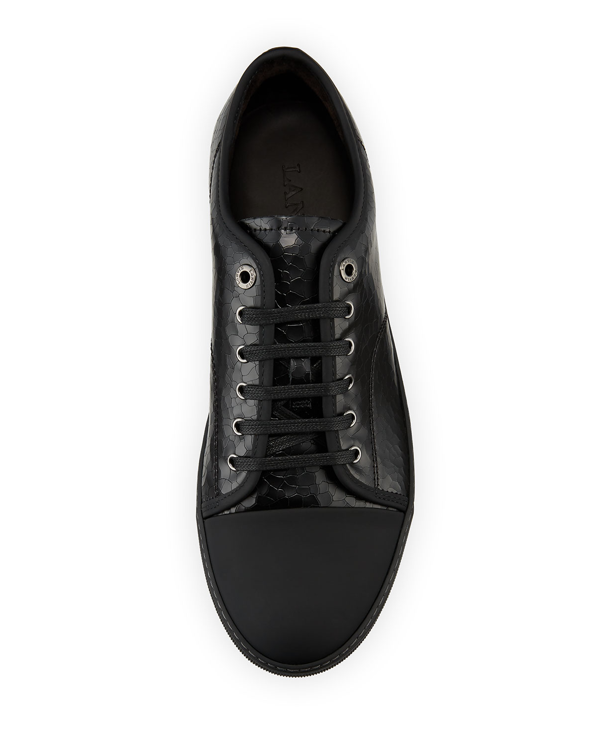 Men's Cap-Toe Crackle Leather Low-Top Sneaker, Black