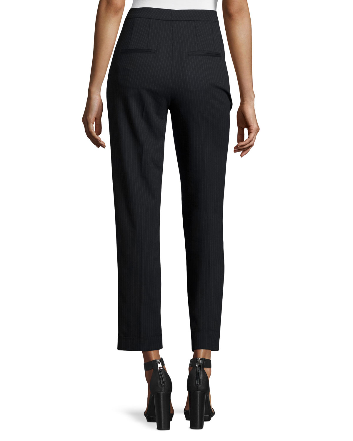 Benji Cropped High-Rise Pinstripe Pants, Navy