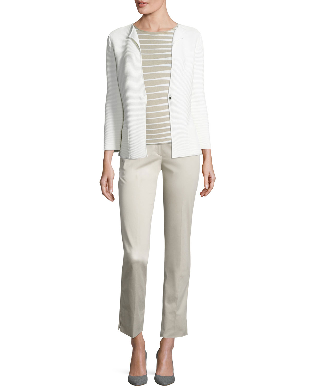 Stretch-Cotton Ankle Pants, Beige