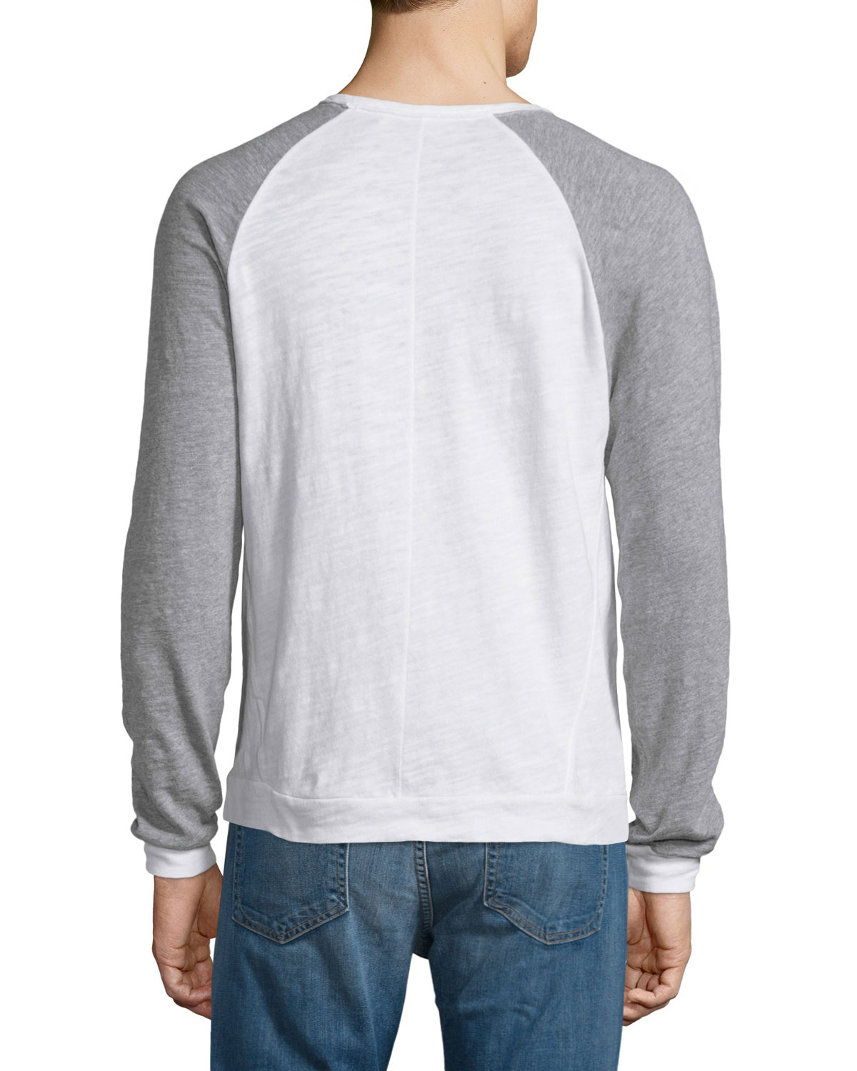 Colorblock Raglan-Sleeve Crewneck Shirt, White/Gray