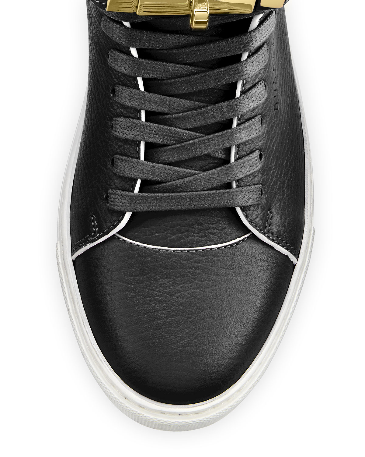 Women's 100mm Belted Leather High-Top Sneaker, Black/White