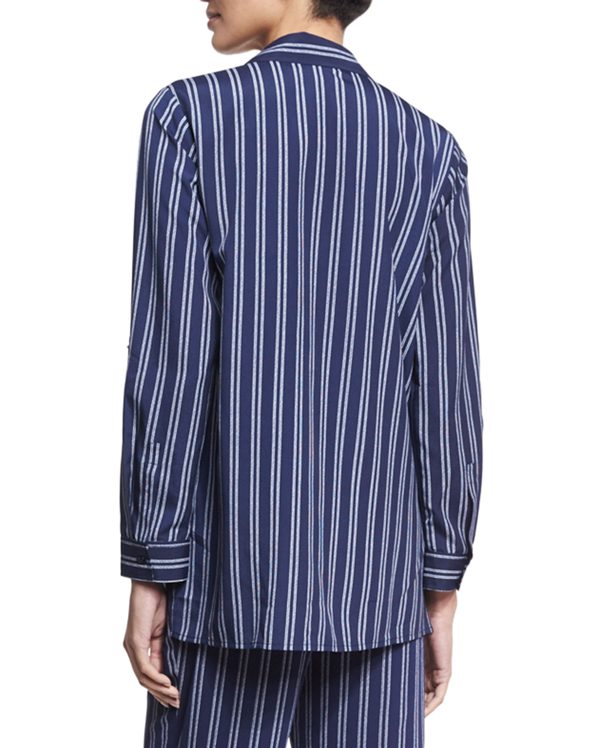 Bengal-Striped Zip-Front Top, Navy