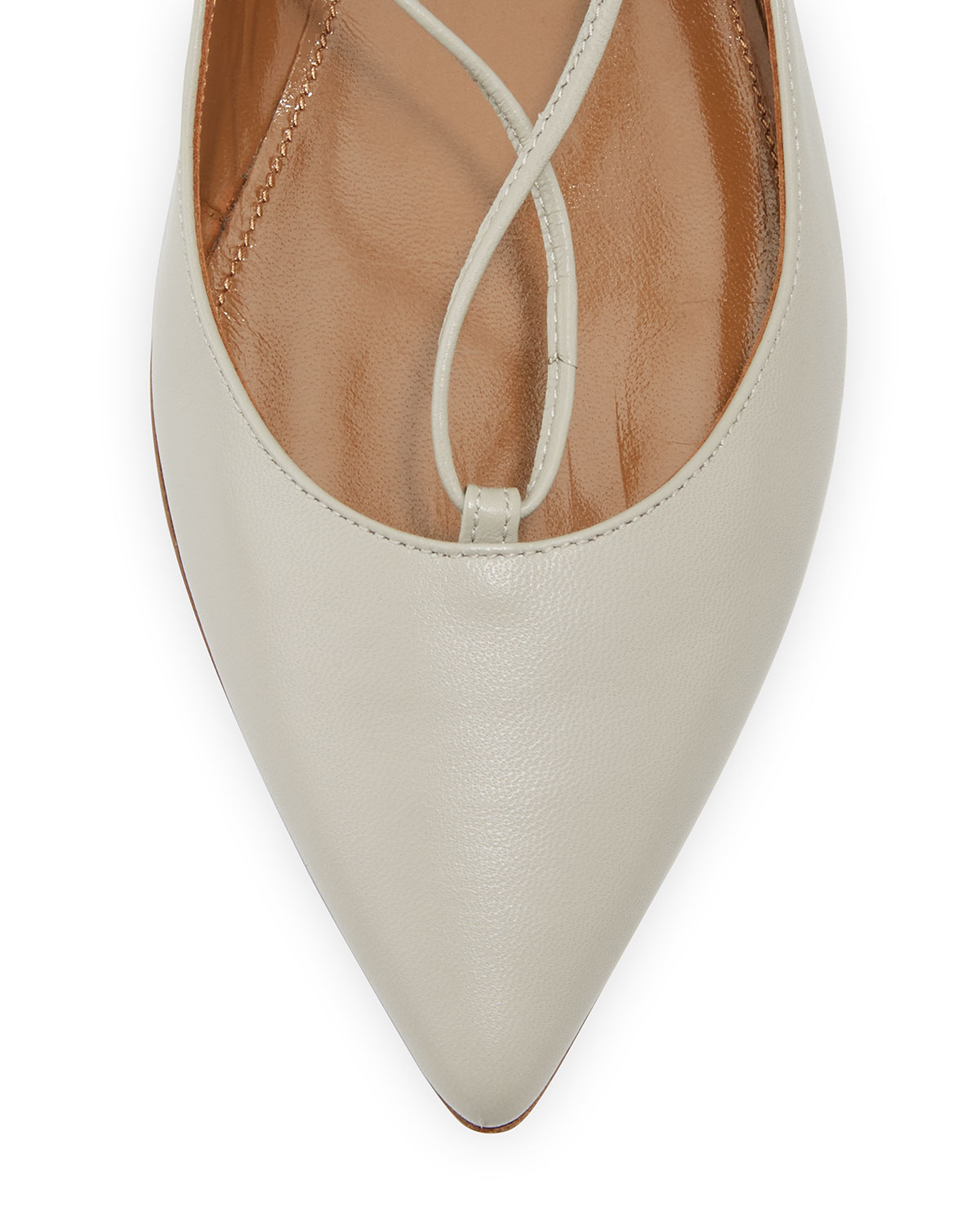 Christy Lace-Up Pointed-Toe Flat, Light Gray