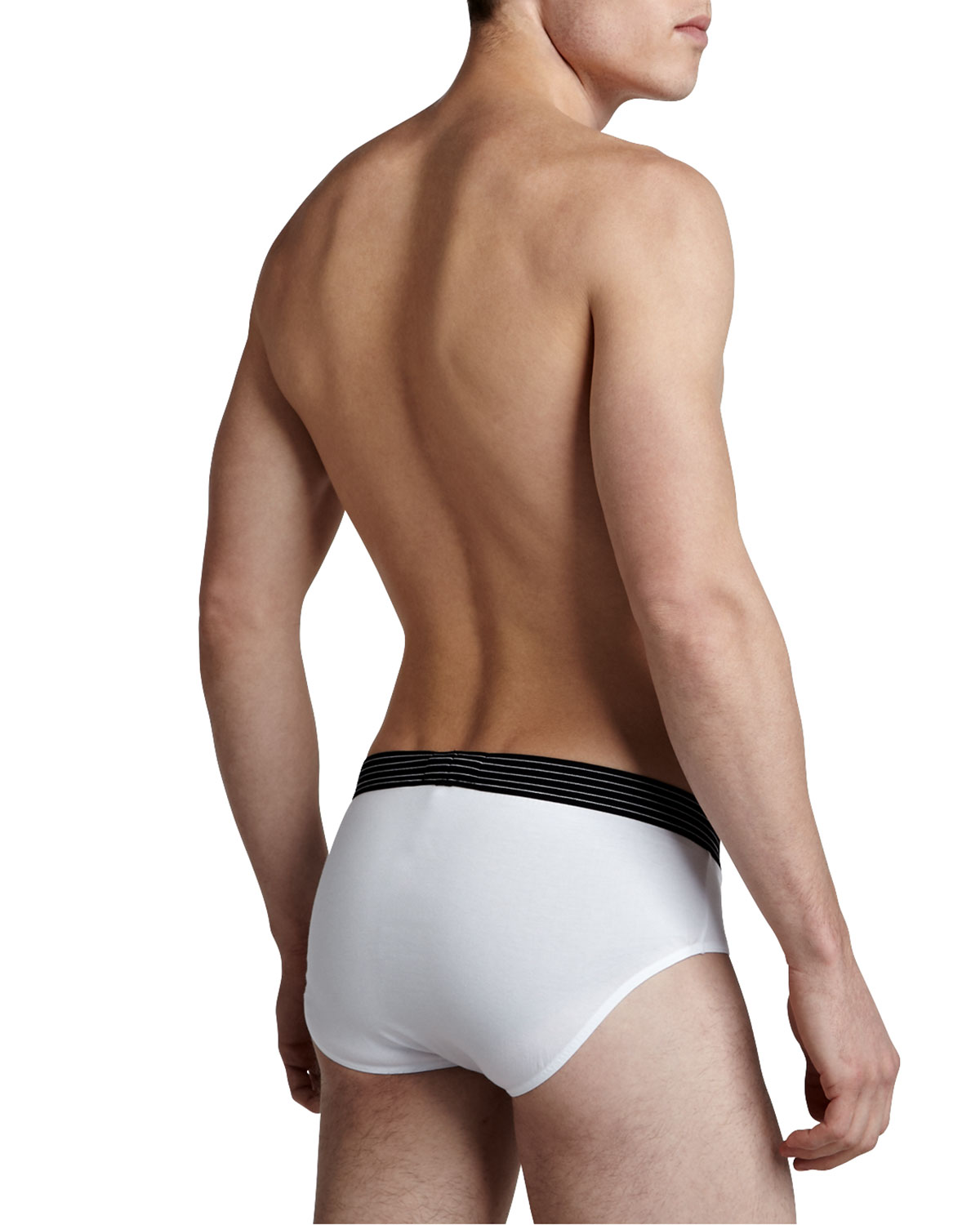 Stretch-Cotton Midi Briefs, White/Black