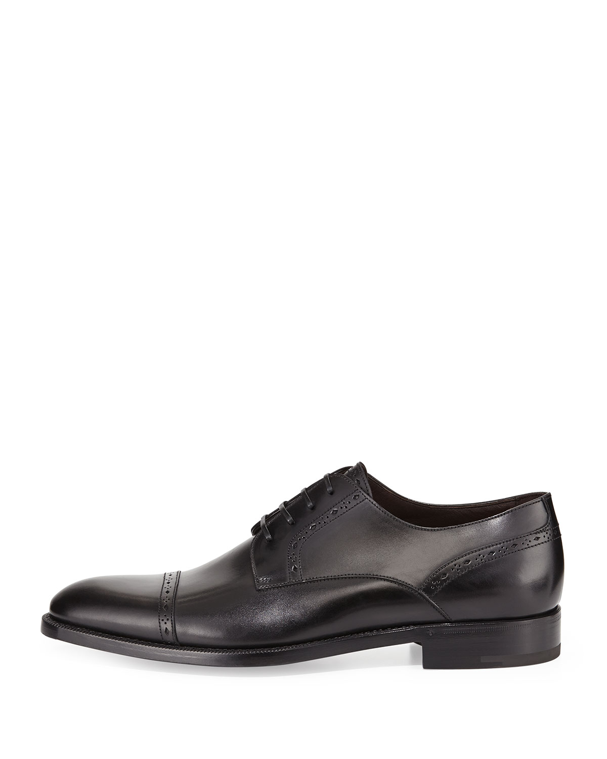 Leather Cap-Toe Derby Shoe, Black