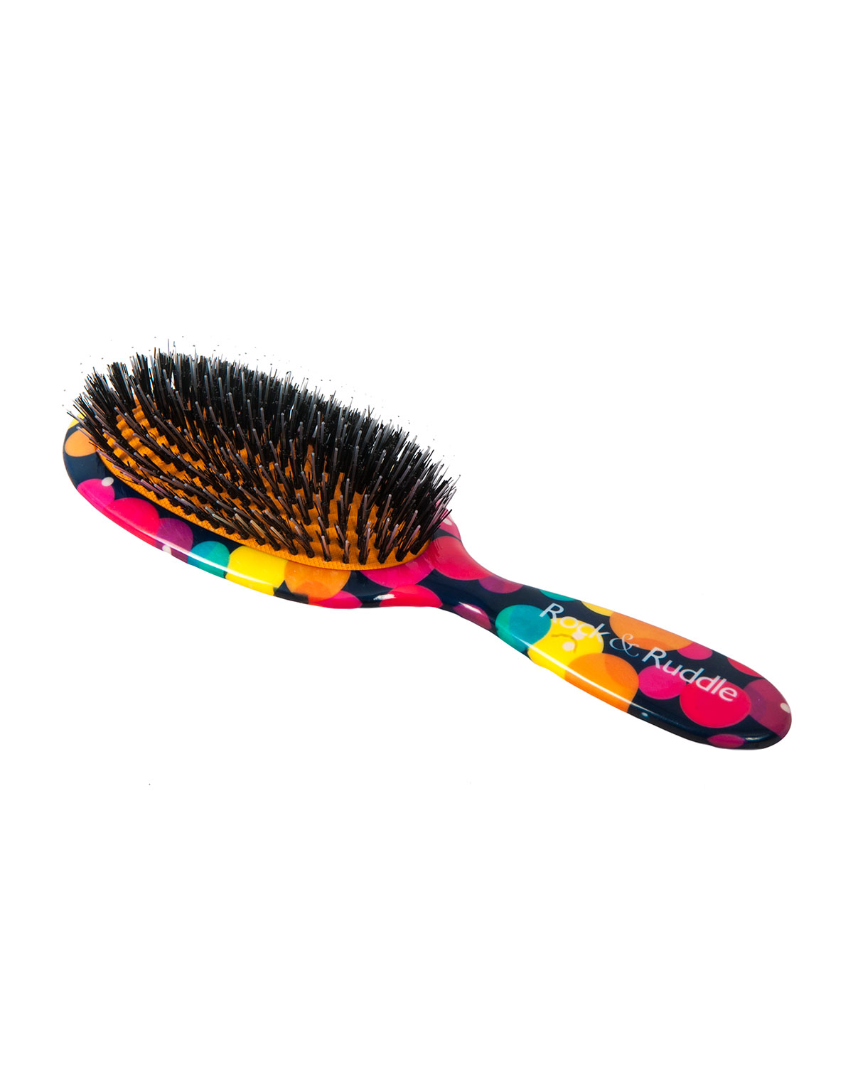Large Black with Multicolor Dots Mixed Bristle Hairbrush