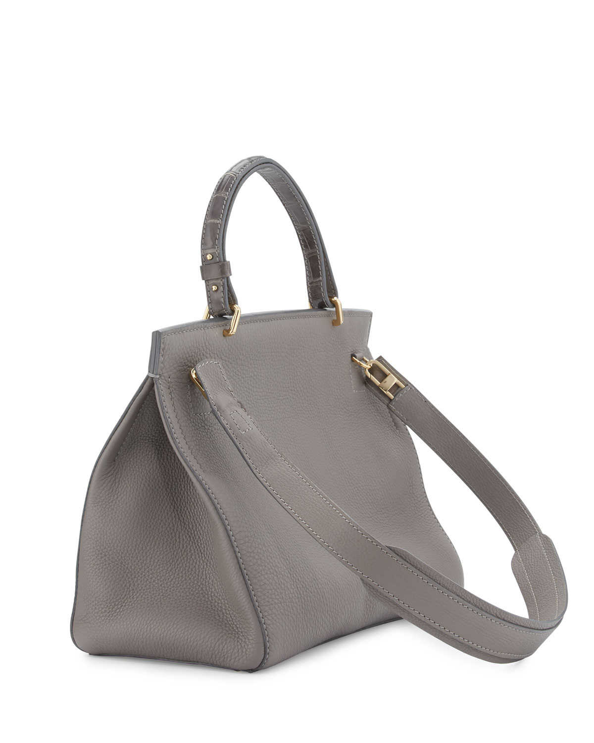 Margutta Alligator-Trim Top-Handle Satchel Bag, Gray