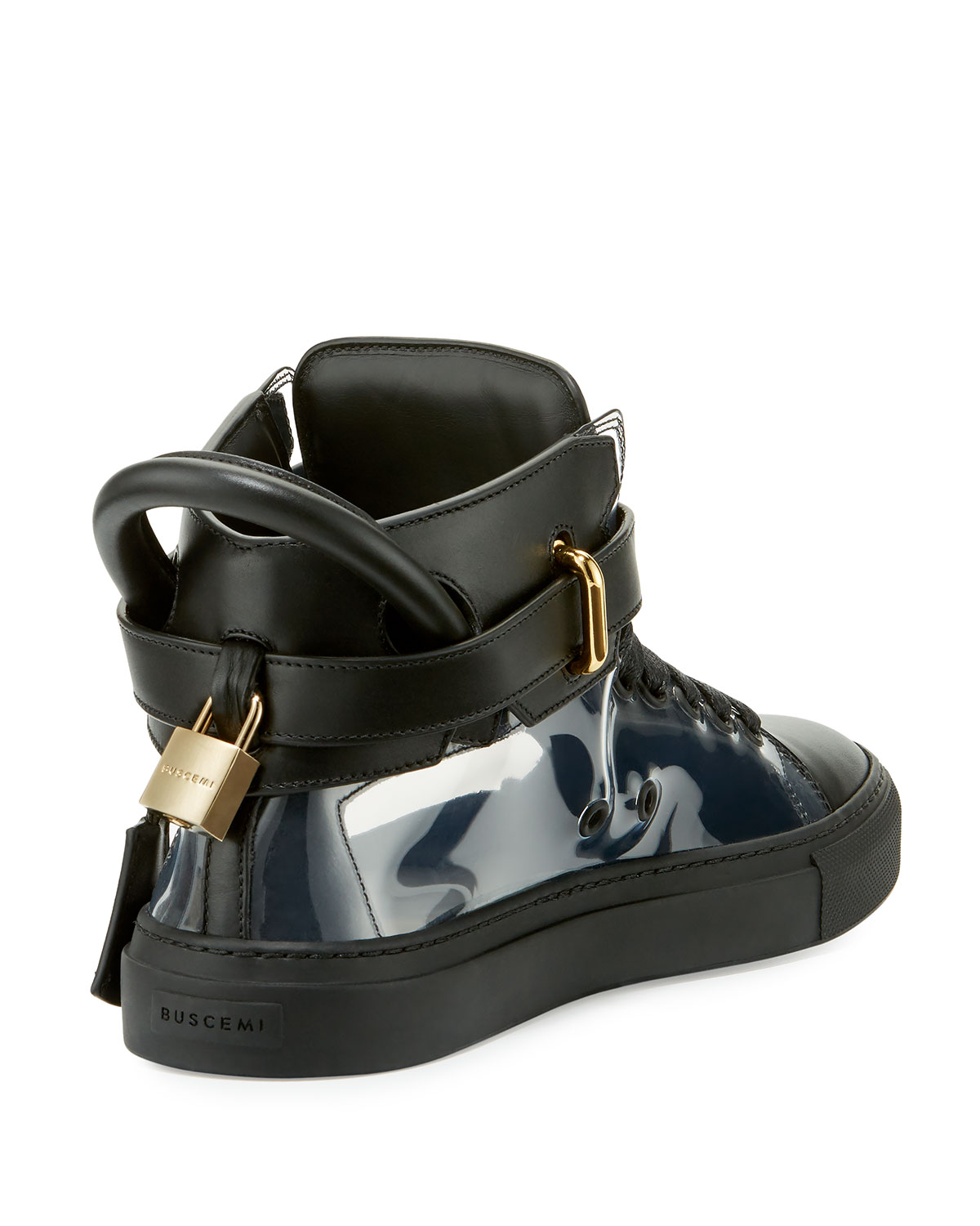 Men's 100mm Leather & PVC Mid-Top Sneaker, Black