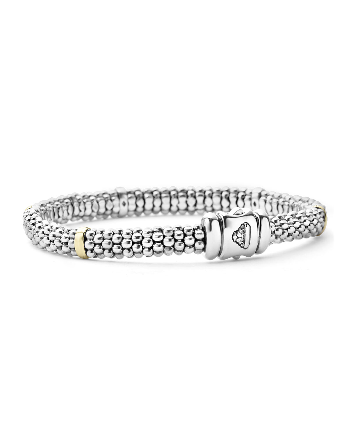 Signature Silver Caviar Bracelet with 18k Gold, 6mm