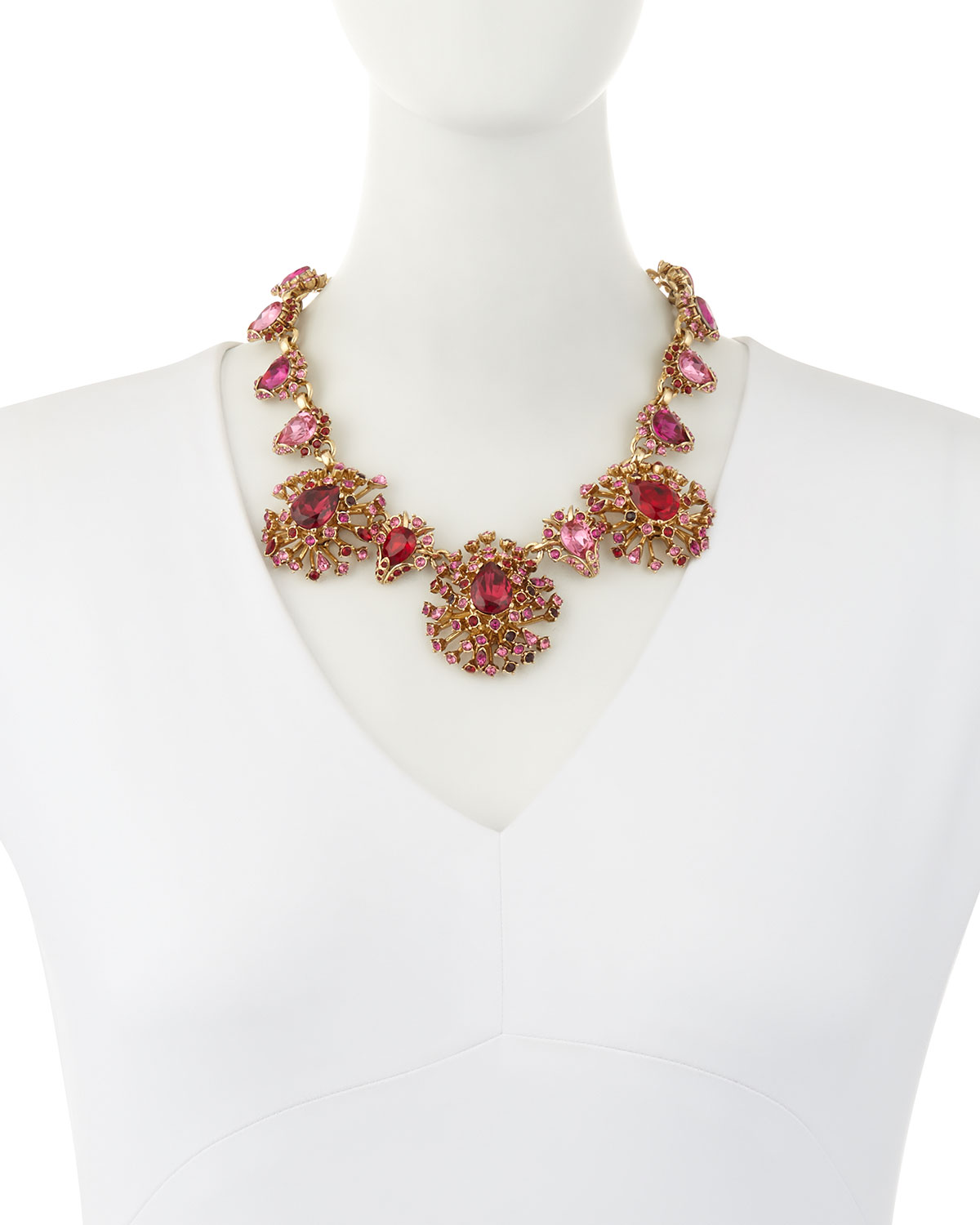 oscar de la renta tiered crystal necklace, hot pink海淘返利