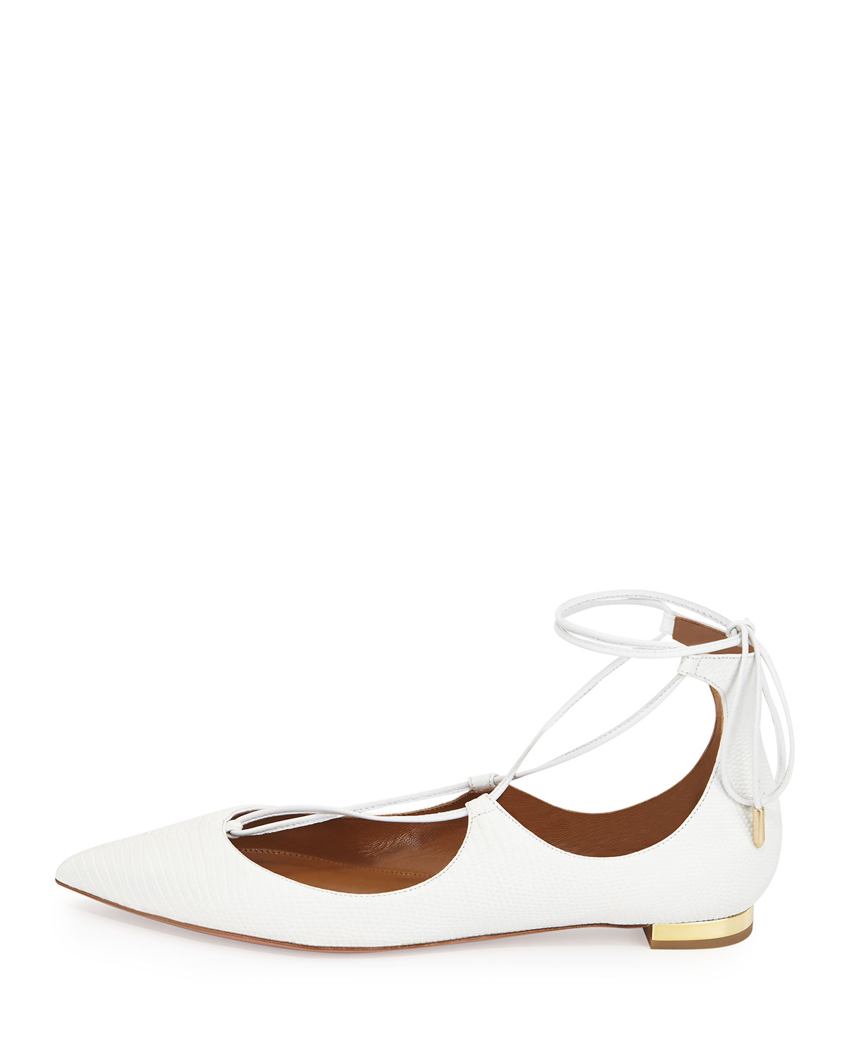 Christy Lace-Up Pointed-Toe Flat, White