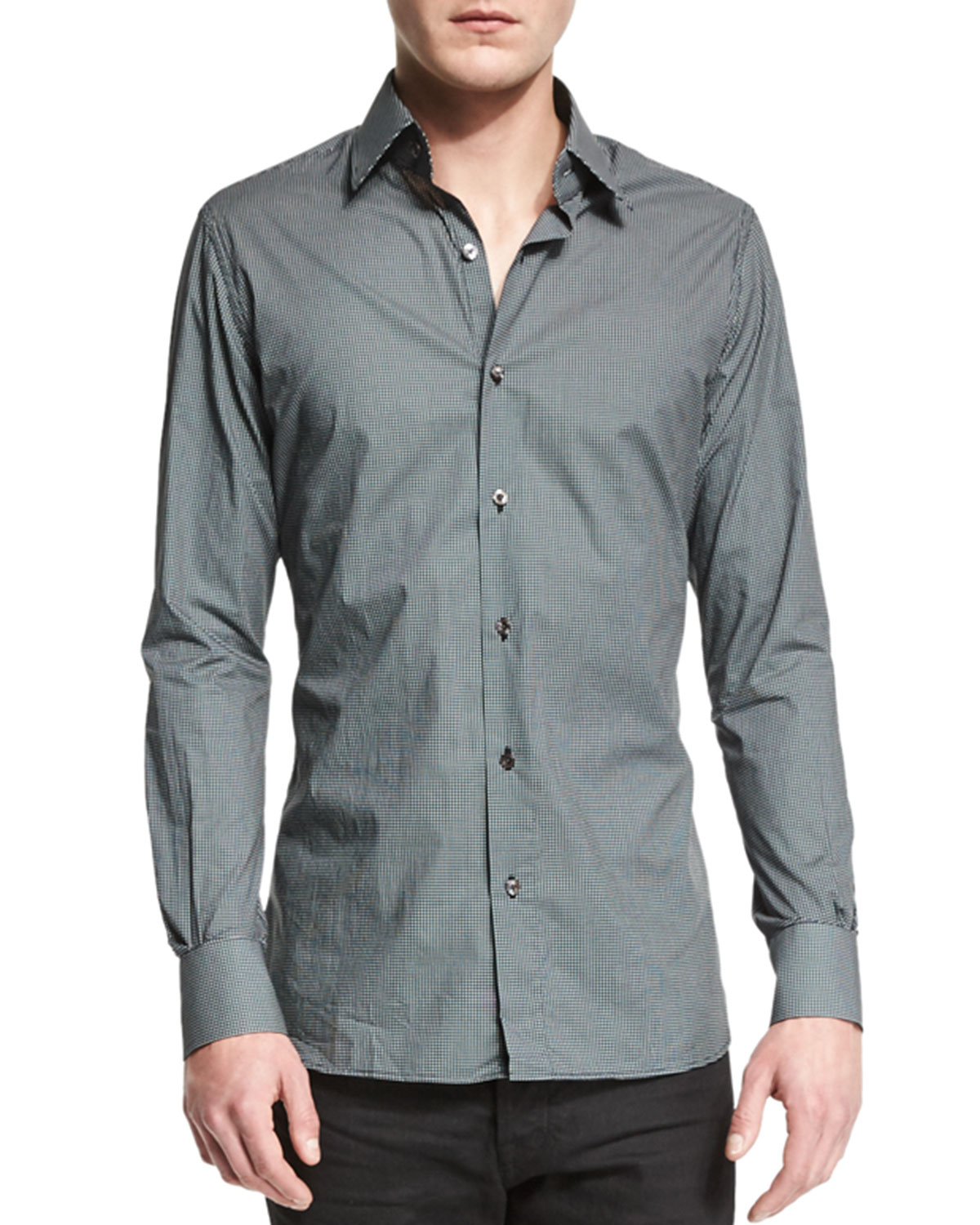 Micro Dot-Print Sport Shirt, Black