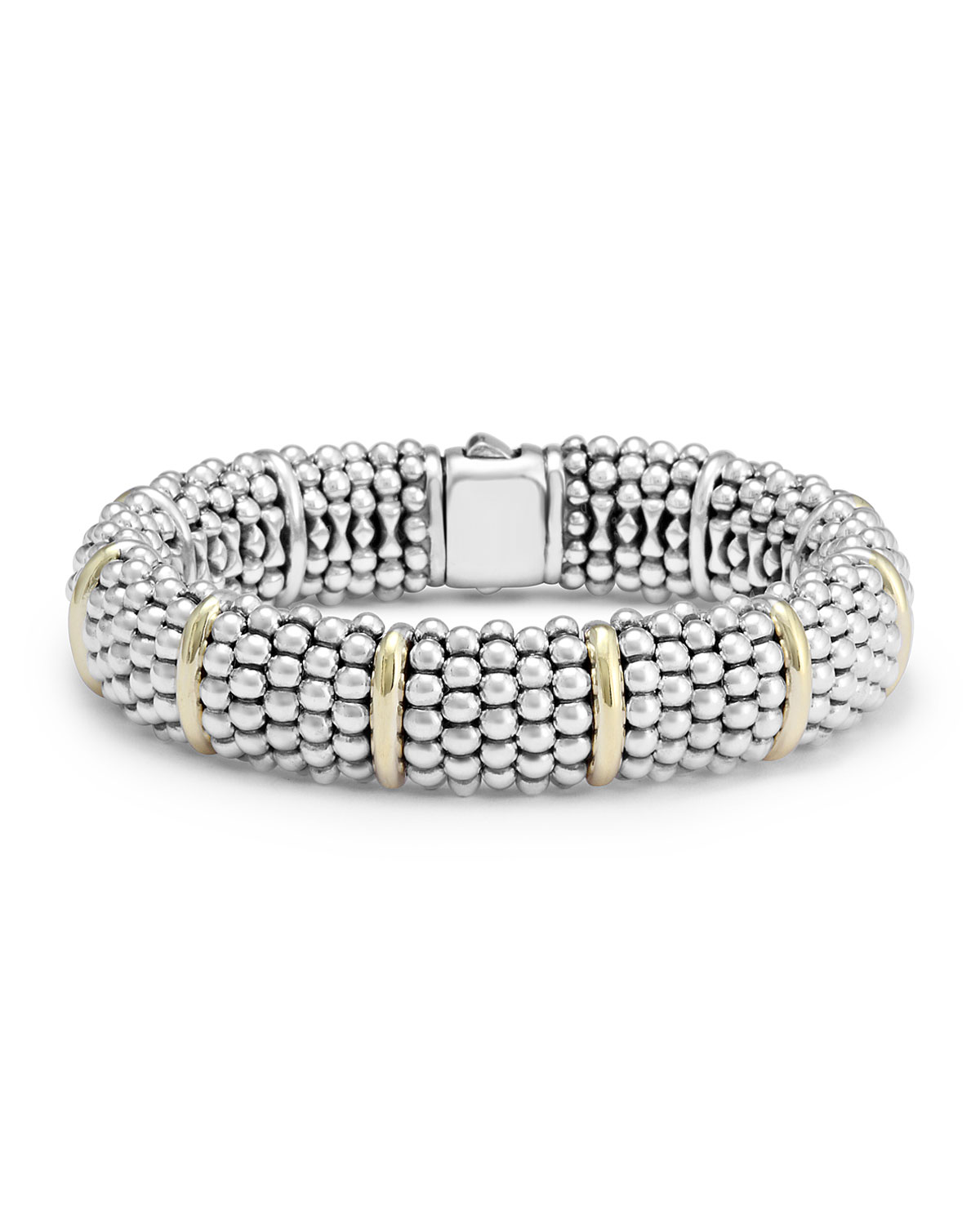 Silver Caviar Oval Bracelet with 18k Gold, 15mm