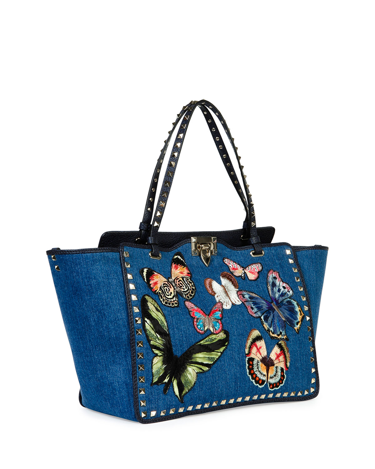 Butterfly Rockstud Denim Tote Bag