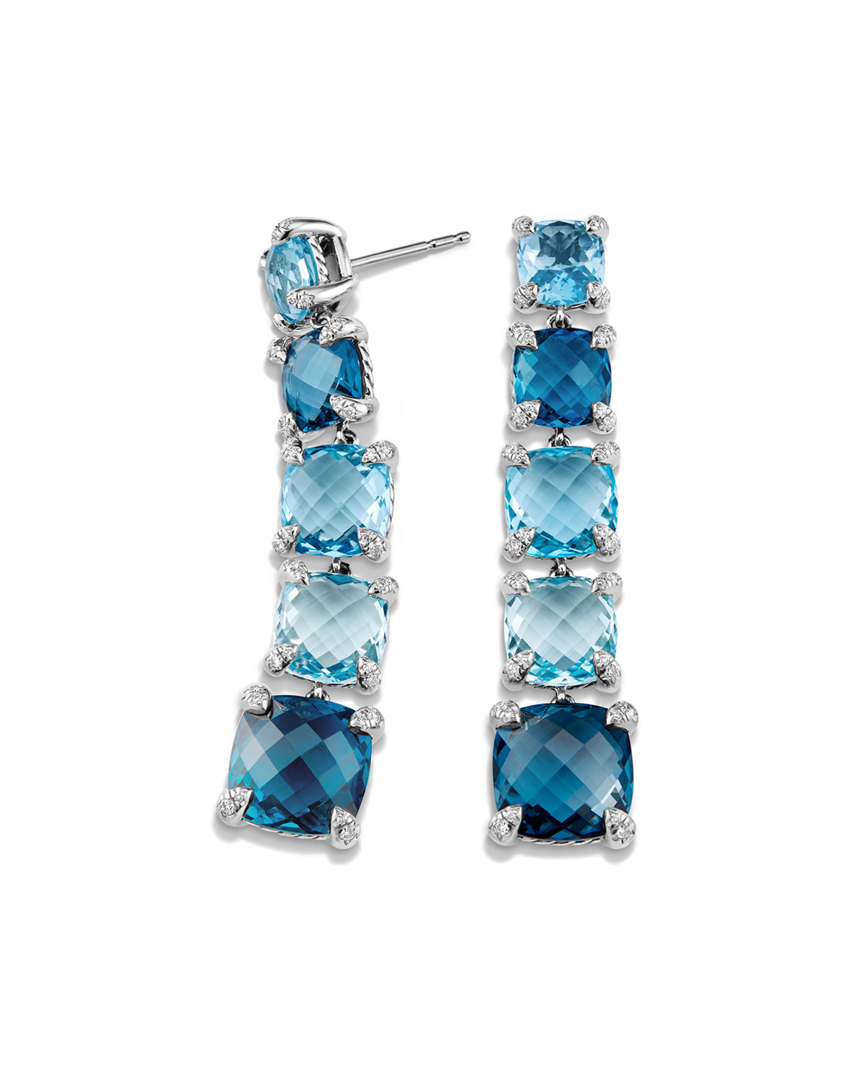 graduated blue topaz drop earrings with diamonds